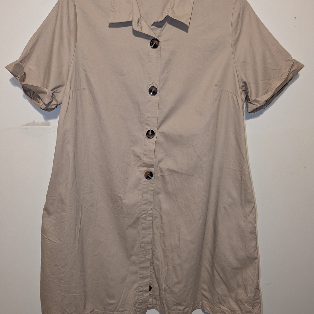 Tan Button-Up Shirt Dress